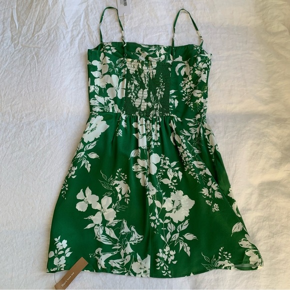 NWT Reformation Kosta Silk Skinny Strap A Line Mini Dress Green Floral Mystique - Picture 10 of 14
